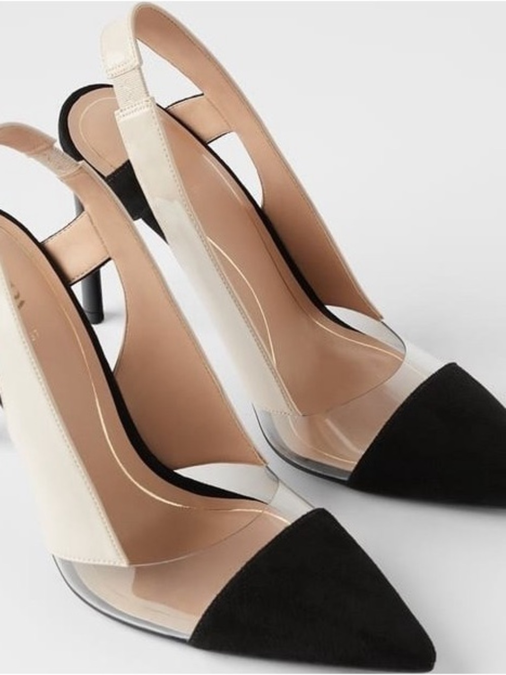 Zara Heeled Vinyl Slingback - Black & Cream